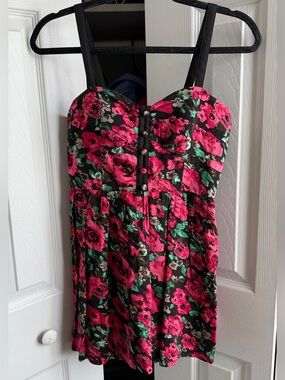 Forever 21 Y2K Floral Button-Front Sweetheart Neck Mini Dress